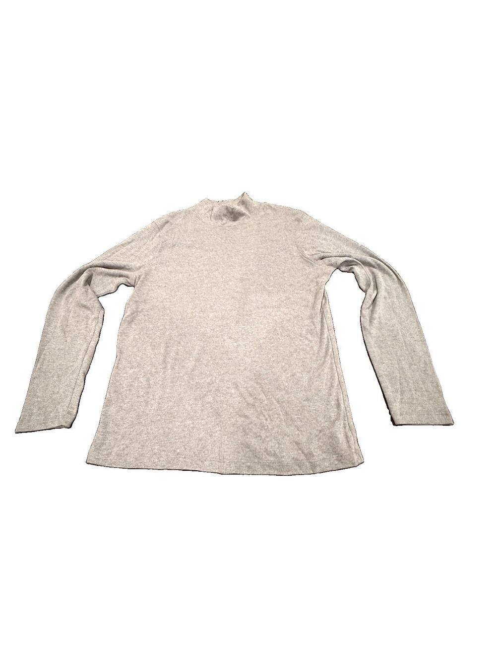 St Johns Bay Womens PL Petite Large Gray Mock Neck Long Sleeve Cotton Blend